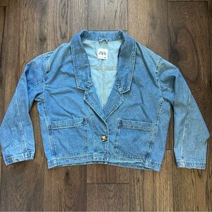 Zara Oversized Blue Denim Blazer Jacket